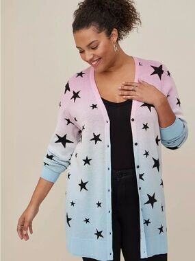 torrid Pink to Light Blue Ombre Star Cardigan